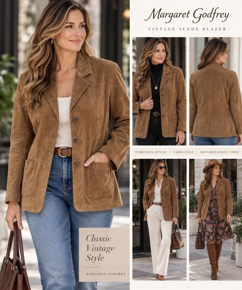 Vintage Margaret Godfrey Women’s Brown Suede Leather Blazer Jacket SP Petite